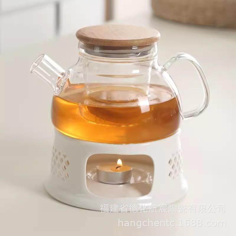 花茶壶蜡烛加热陶瓷底座温茶炉保温耐热玻璃煮茶器水果茶壶套装