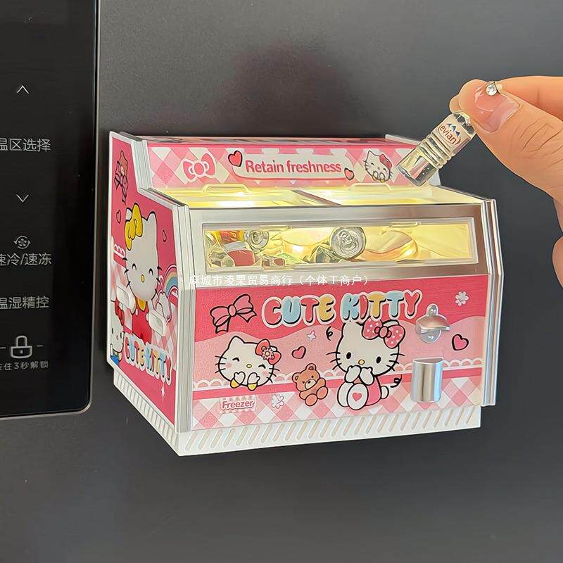 哈喽kitty微缩软装模型卧式冰柜创意摆件家居冰箱贴磁贴迷你冰箱