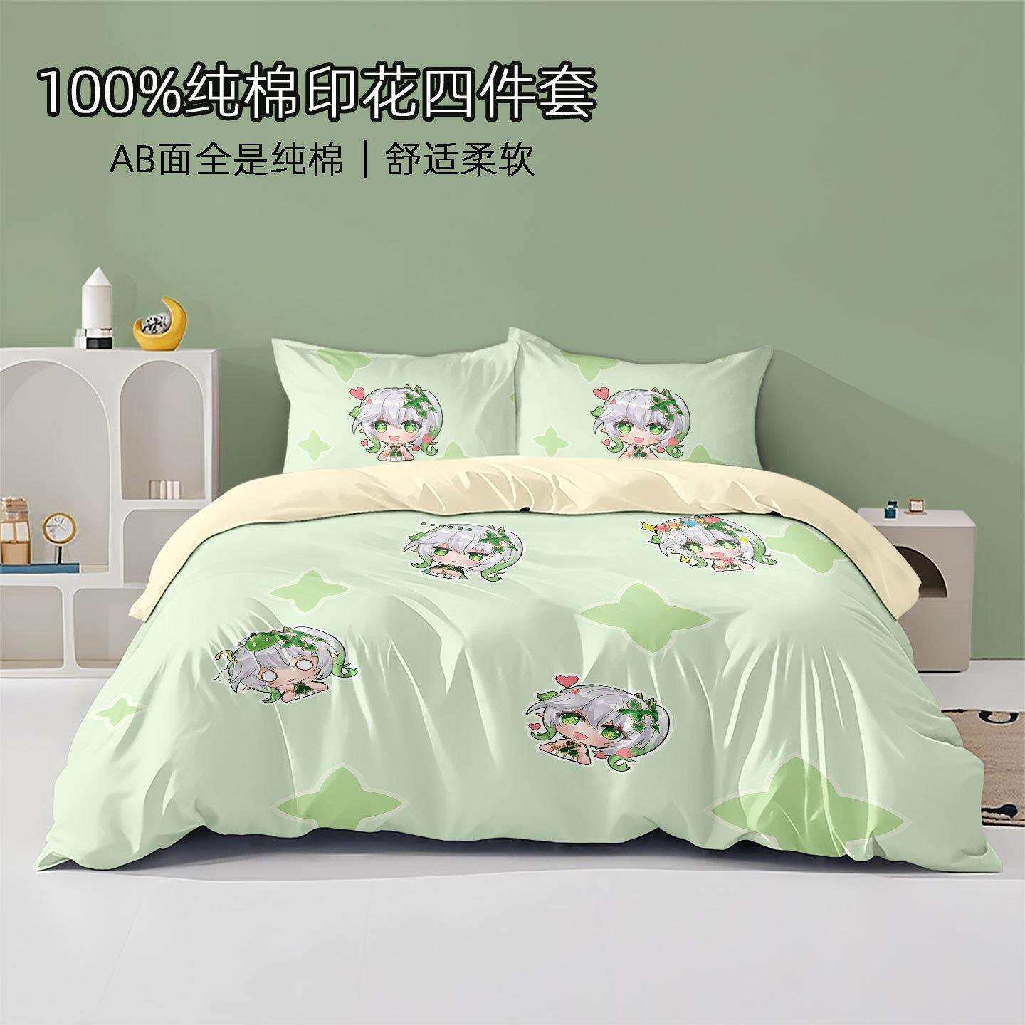 纳西坦芙宁娜纯棉四件套数码印花全棉床单被套学生宿舍床品四件套