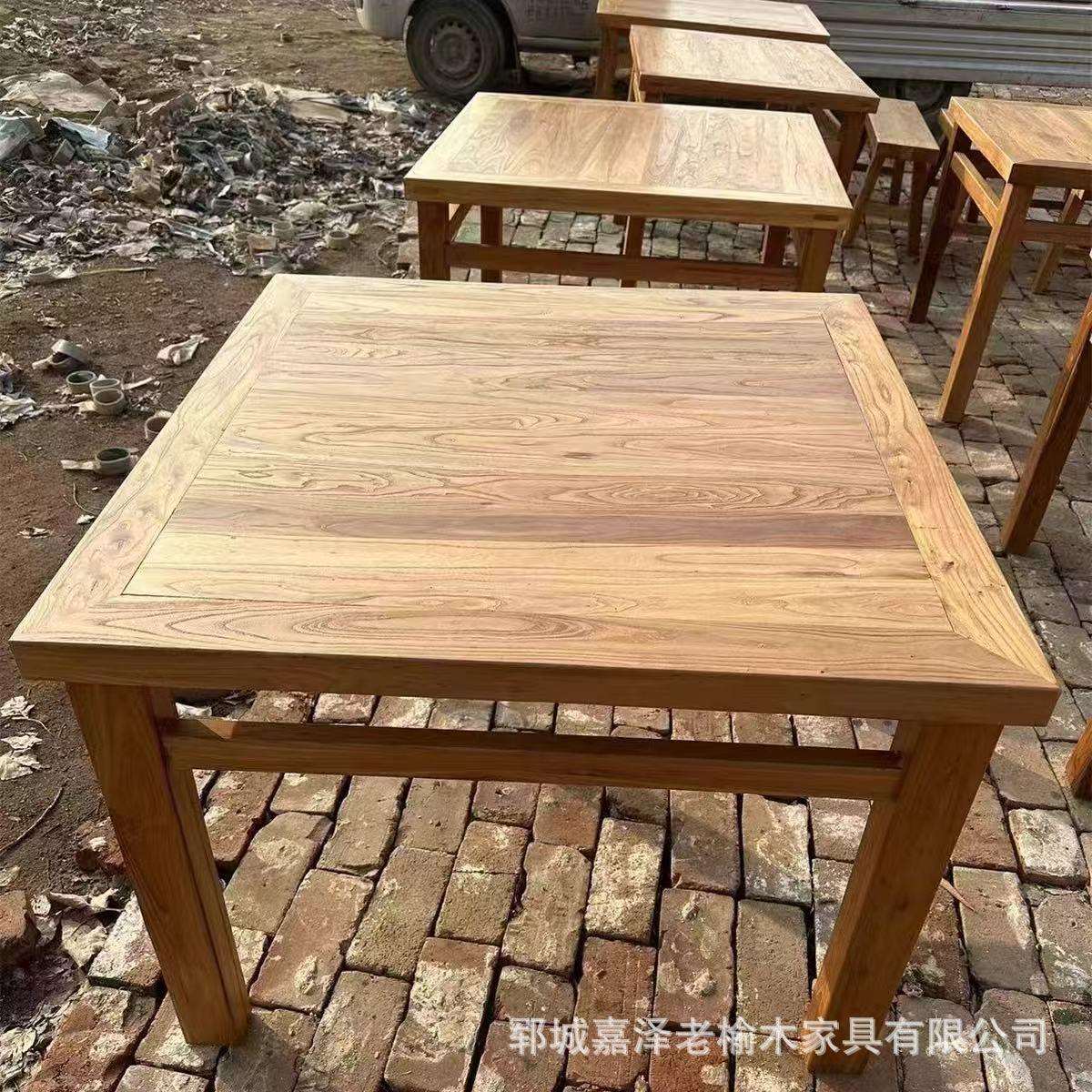 老榆木方形餐桌简易仿古木质吃饭桌办公室泡茶喝水八仙桌实木