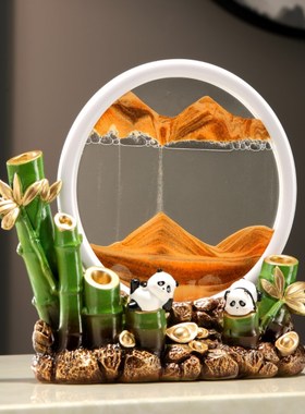 熊猫流沙画摆件节节高升竹子入户客厅办公室装饰R搬家乔迁新居礼