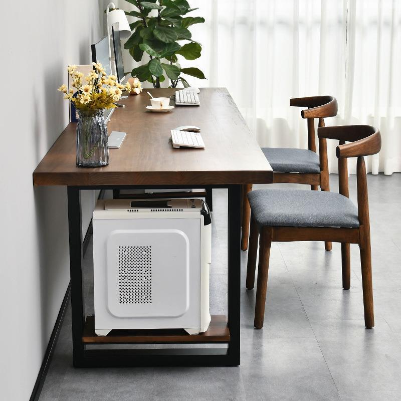 现代简约实木台式电脑桌椅家用卧室书房双人学习桌原木靠墙长桌