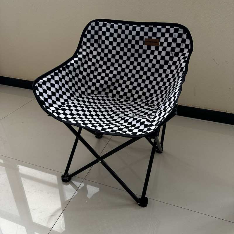 25款网红马赛克月亮椅可折叠户外椅便携式躺椅黑白格露营椅子马扎