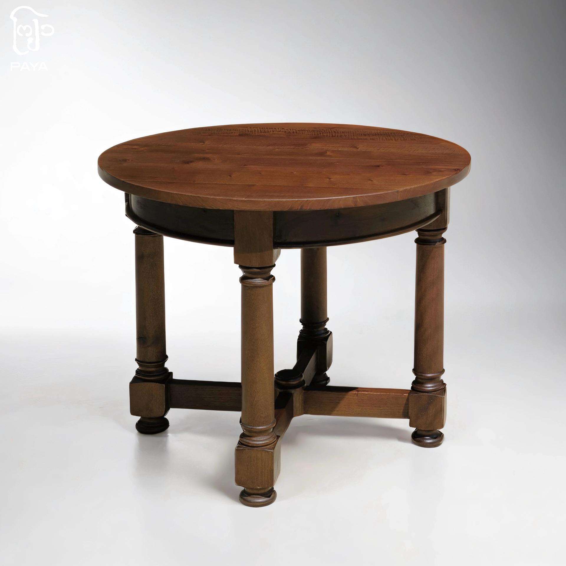 古木罗马柱四腿圆桌
