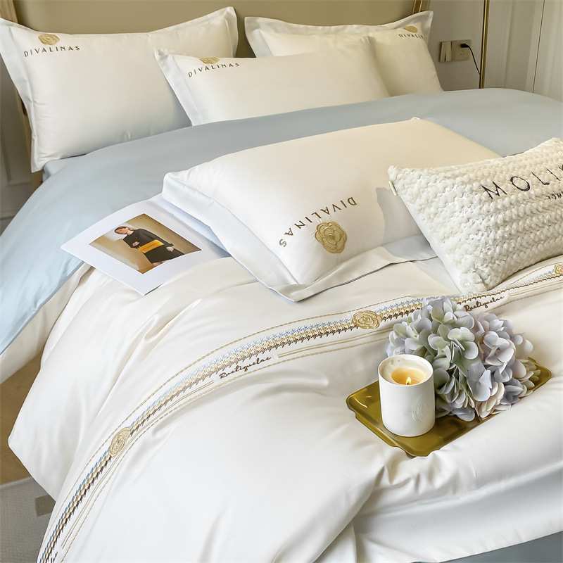 新款60支全棉刺绣四件套纯棉轻奢长绒棉被套床单亲肤床笠三件套