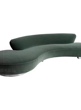 意大利轻奢橙色多人半圆弧形沙发设计师别墅酒店大厅堂接待展厅