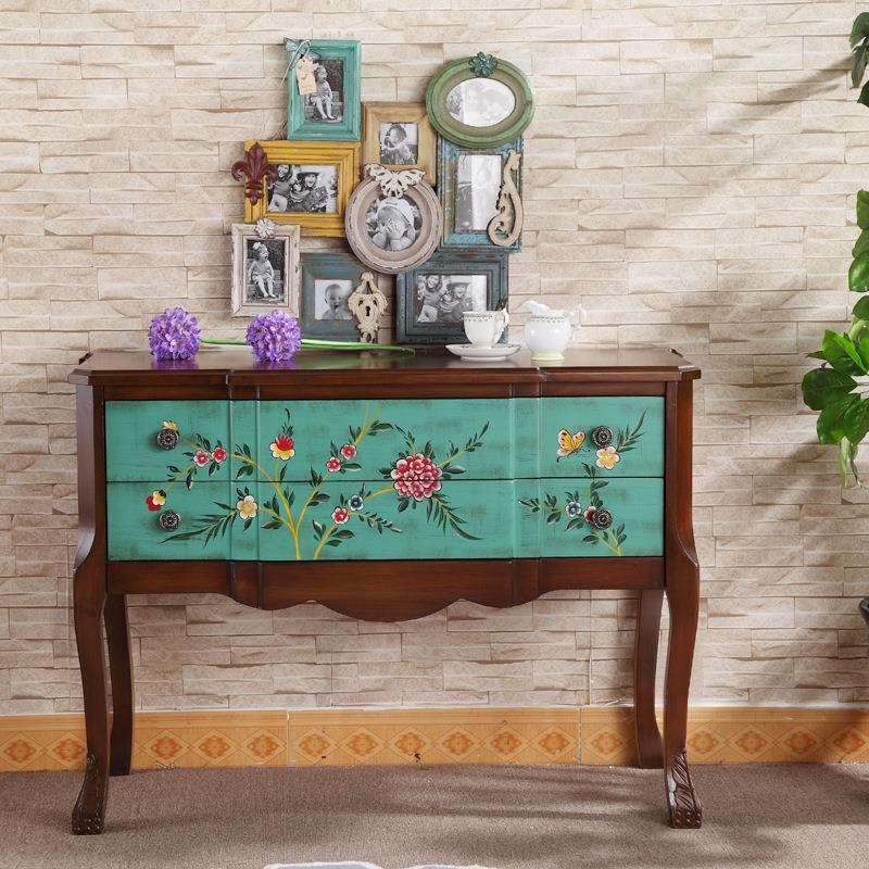 至高美1.2米玄关柜餐边柜门厅装饰柜玄关桌复古艺术手绘工厂