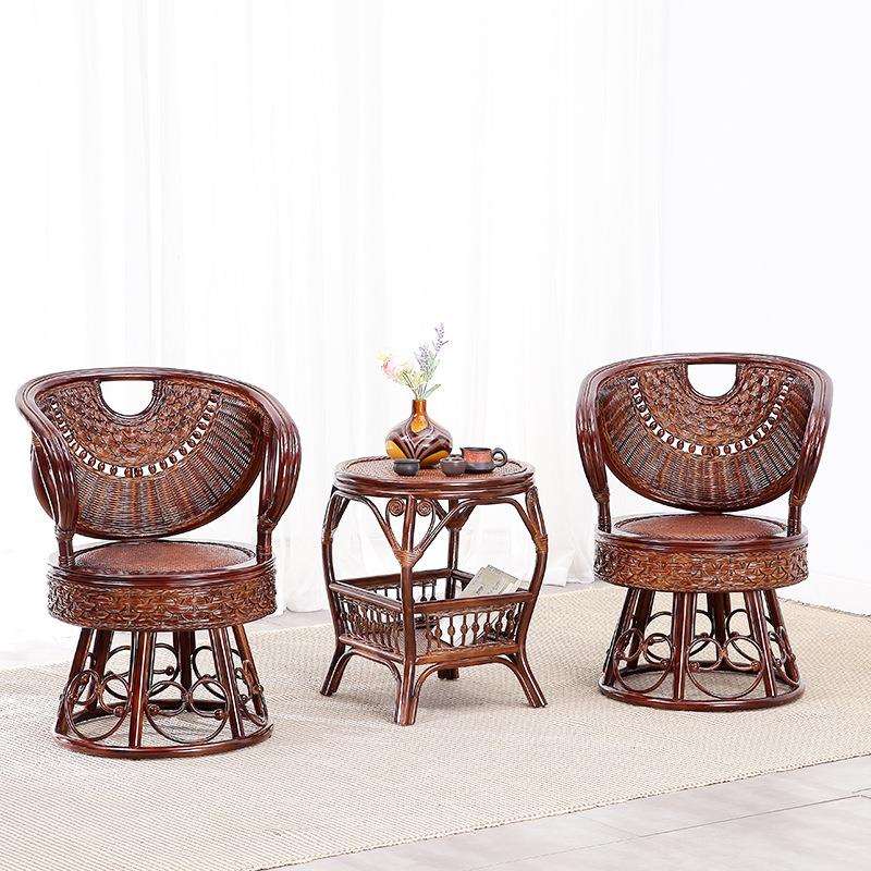 藤椅三件套阳台庭院茶几组合简约休闲竹编转椅家用真藤小桌椅子