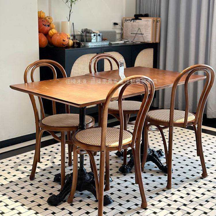 网红美式咖啡厅休闲桌椅组合实木复古风烘焙店餐椅西餐厅餐饮商用