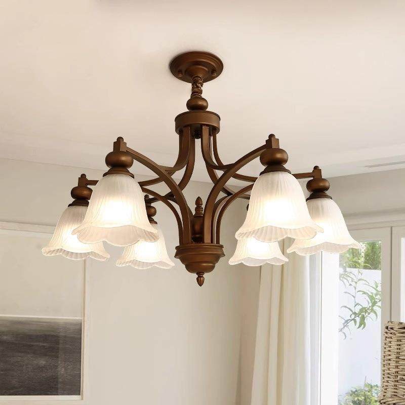美式客厅吊灯餐厅卧室灯中古风简约复古乡村玻璃花朵主卧灯具,家装灯饰光源,智能吊灯,淘宝优惠券,粉丝福利购,淘宝优惠卷