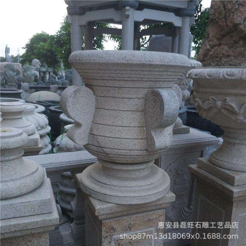 石雕仿古鱼缸 庭院雕刻青石做旧鱼缸 公园景区大理石花盆水缸摆件