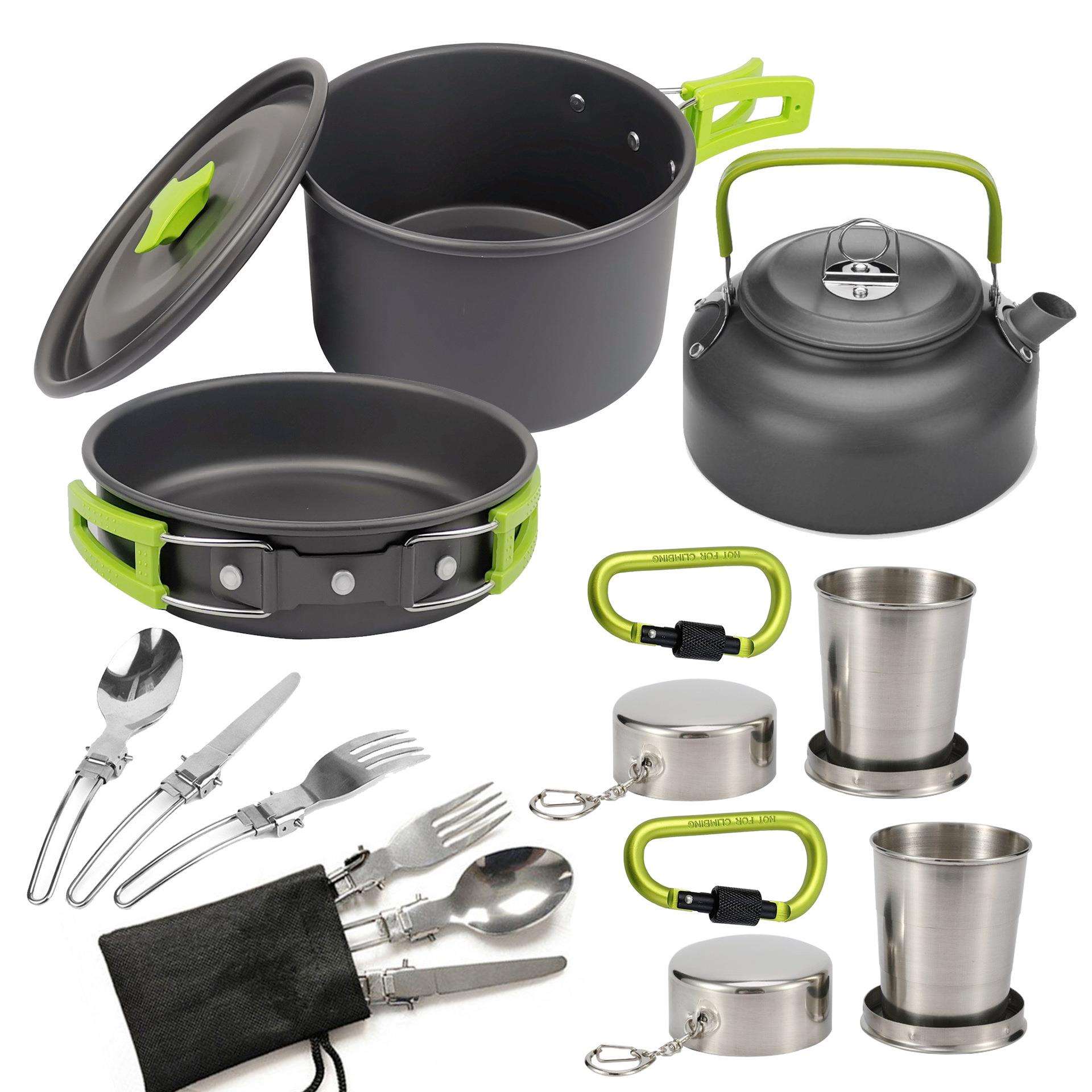 露营餐具烧水壶套装户外炊具套锅便携登山锅具折叠野营锅茶壶组合