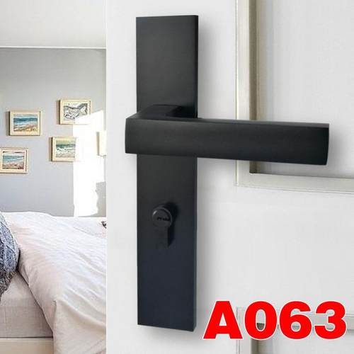 7255磁吸房门锁加长面板锁室内卧室实木门黑色门锁门把手通用型