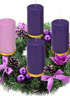 紫色圣诞花环Christma圣诞装饰降临节圣诞烛台花环蜡烛杯藤条门挂
