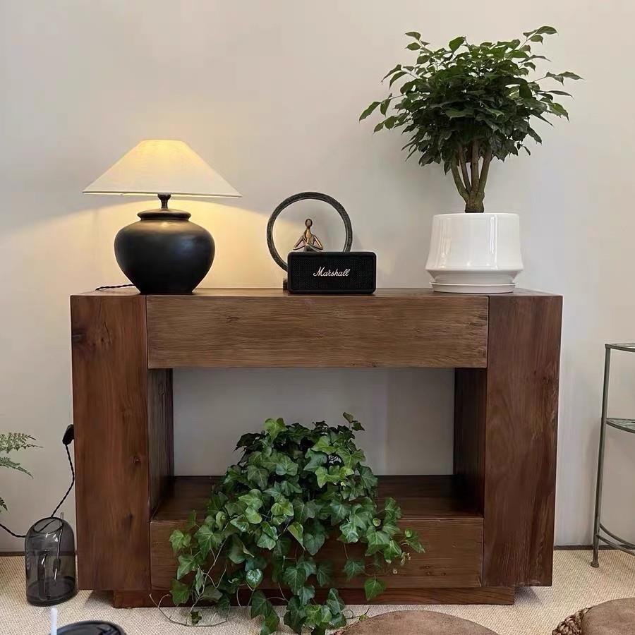 复古风民宿实木玄关柜客厅抽屉储物柜餐厅餐边柜家用储物柜装饰柜