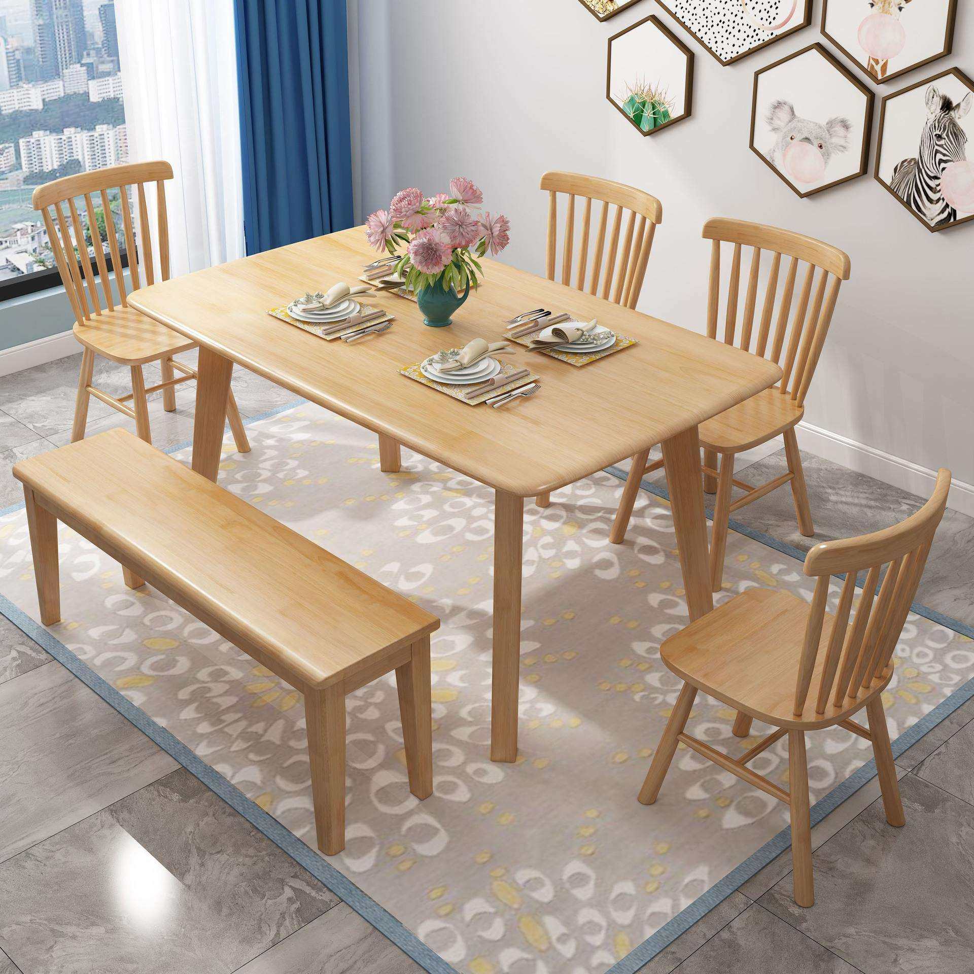 北欧全实木餐桌简约时尚长方形餐桌椅组合家用民宿小户型餐厅家具