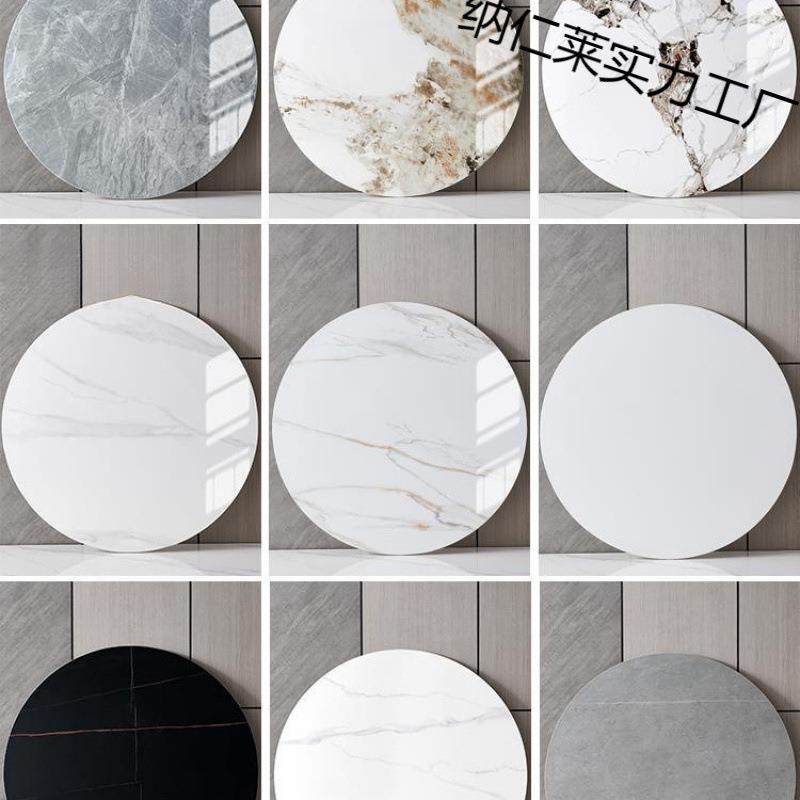 板面圆盘桌石家用餐桌转盘岩台面大理石圆桌旋转意式极简卫生间