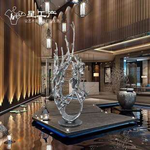 酒店大堂大型落地浪花摆件铸铜铸铝工艺品金属不锈钢水浪雕塑摆件