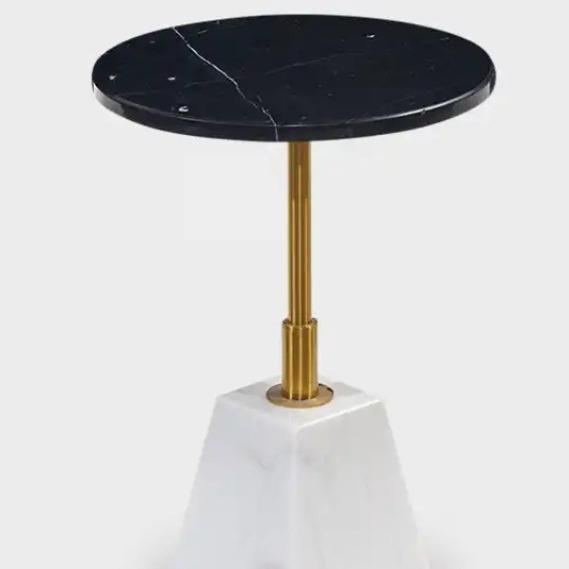 纯黑纯白纯啡茶几天然大理石黑色咖啡桌圆形高端轻奢餐桌石材底座