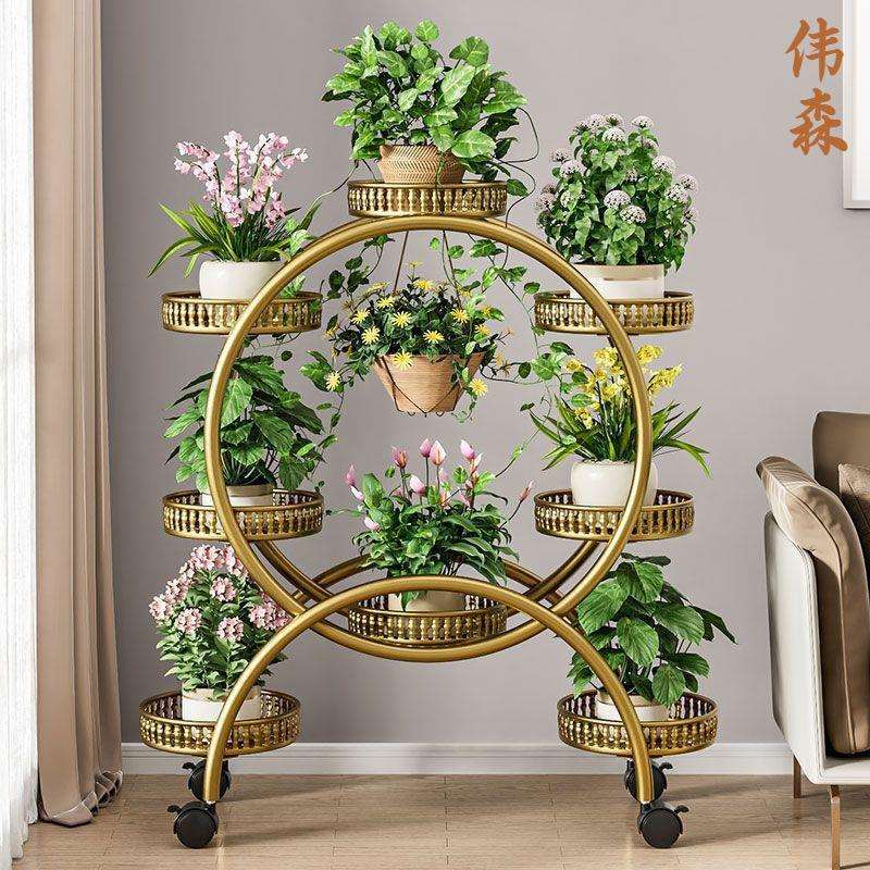 花架子多层带轮可移动铁艺摆放花盆架家用室内阳台装饰艺术置物架