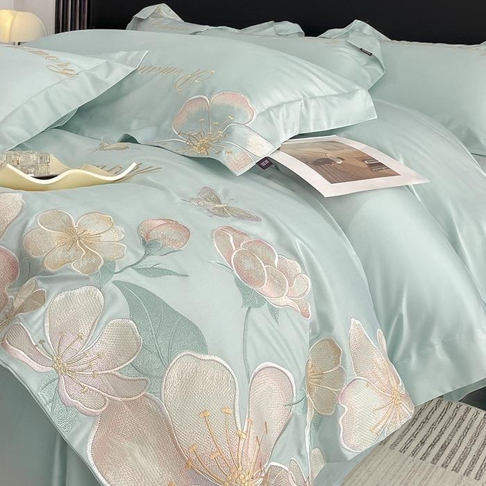 2025春夏A类100支长绒棉四件套纯棉全棉轻奢风床单被套重工刺绣被