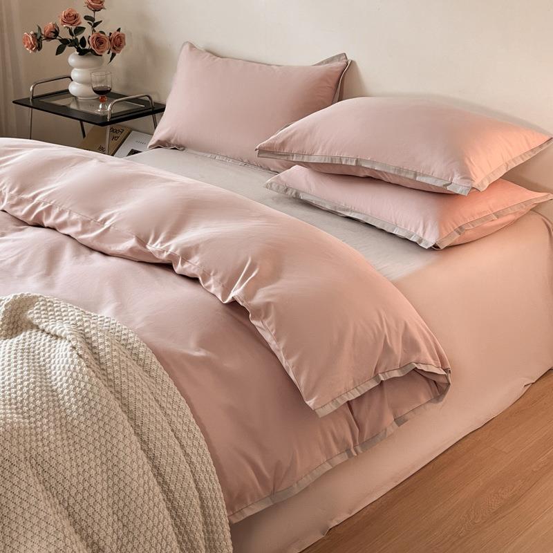 轻奢风纯棉磨毛四件套秋冬加厚全棉刺绣被套床单床笠简约床上用品