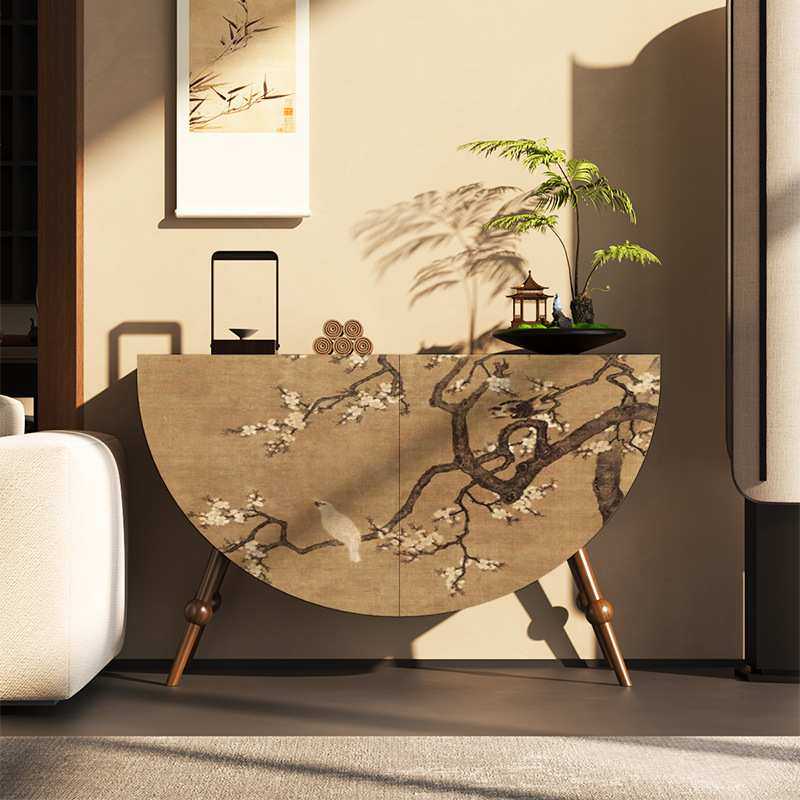 新中式宋代美学实木半圆客厅玄关柜中古风餐边柜装饰柜卧室收纳柜,3C数码配件,USB灯,淘宝优惠券,粉丝福利购,淘宝优惠卷