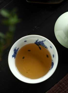 绿地描金【景德镇】颜色釉黄色松石绿粉彩手绘内画青花蝴蝶盖碗