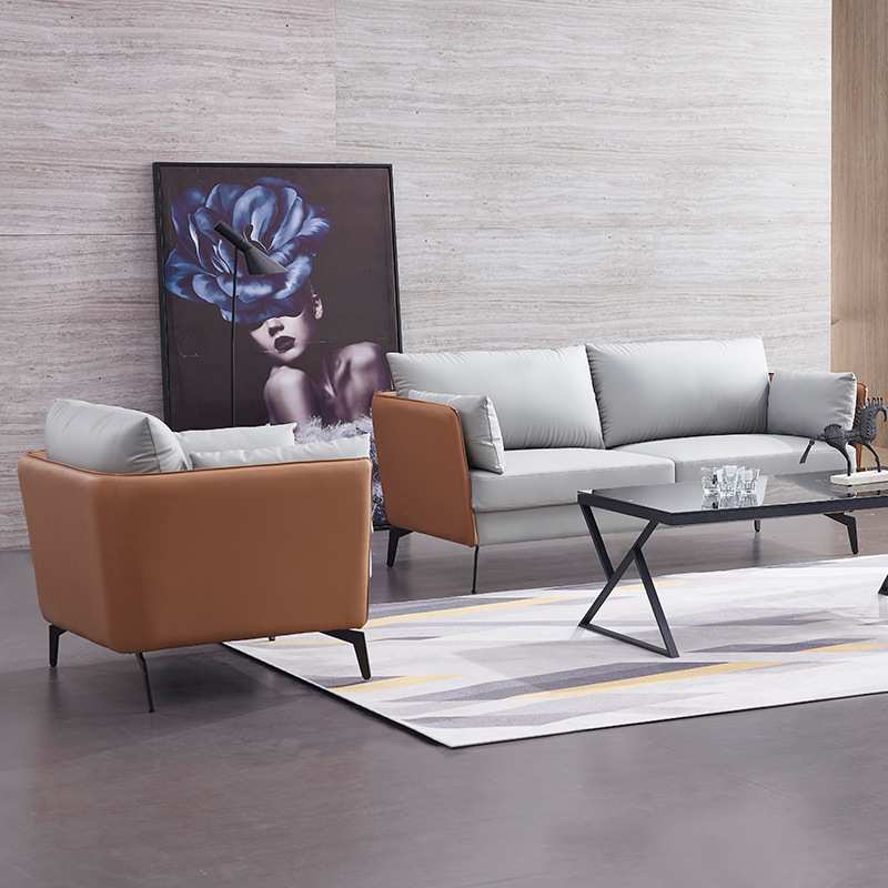 现代简约办公室沙发会客接待区单人位办公休息区洽谈沙发茶几组合