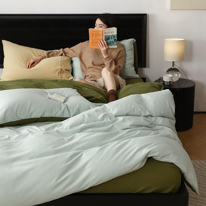 日式A类全棉针织棉四件套天竺棉纯棉床单被套床笠三件套宿舍床品4