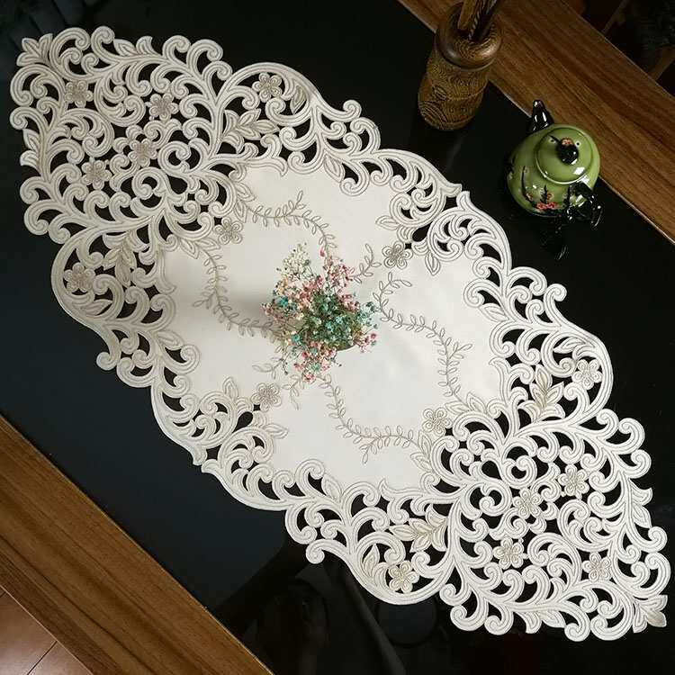 中式欧式布艺绣花桌布茶几椭圆桌旗桌垫镂空盖巾餐桌装饰实木桌旗
