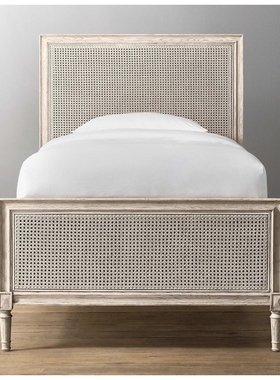 RH美式乡村实木复古主卧双人床简约法式1.8米布艺婚床酒店单人床