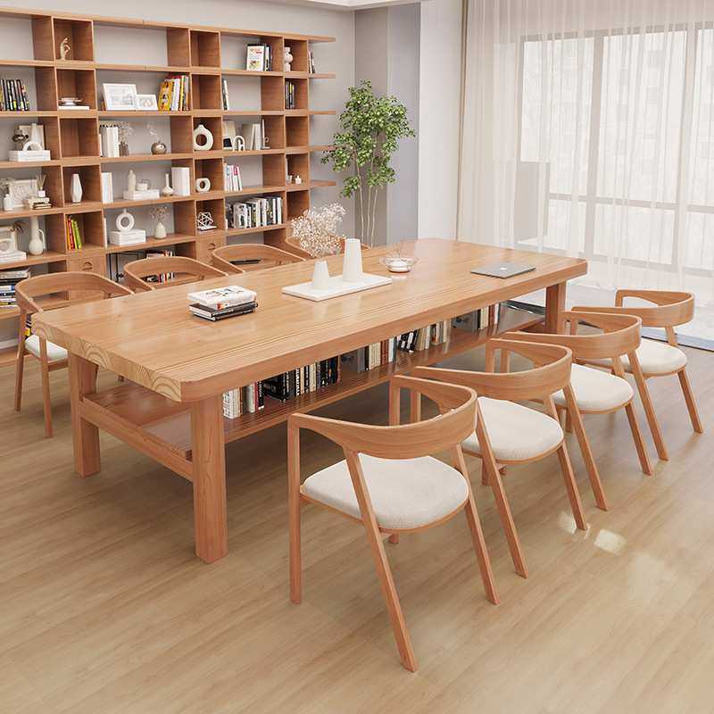 北欧全实木客厅大书桌双层长条桌书房书法桌家用双人学习桌工作台