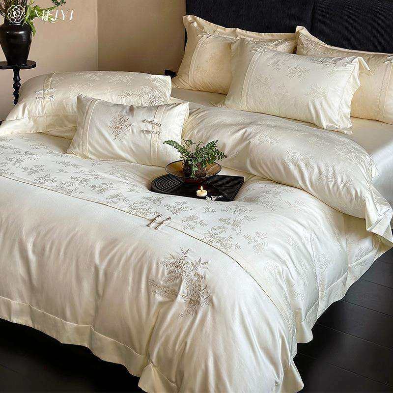 轻奢2024新款少女心100S天丝长绒棉床单四件套裸睡被套罩床上用品