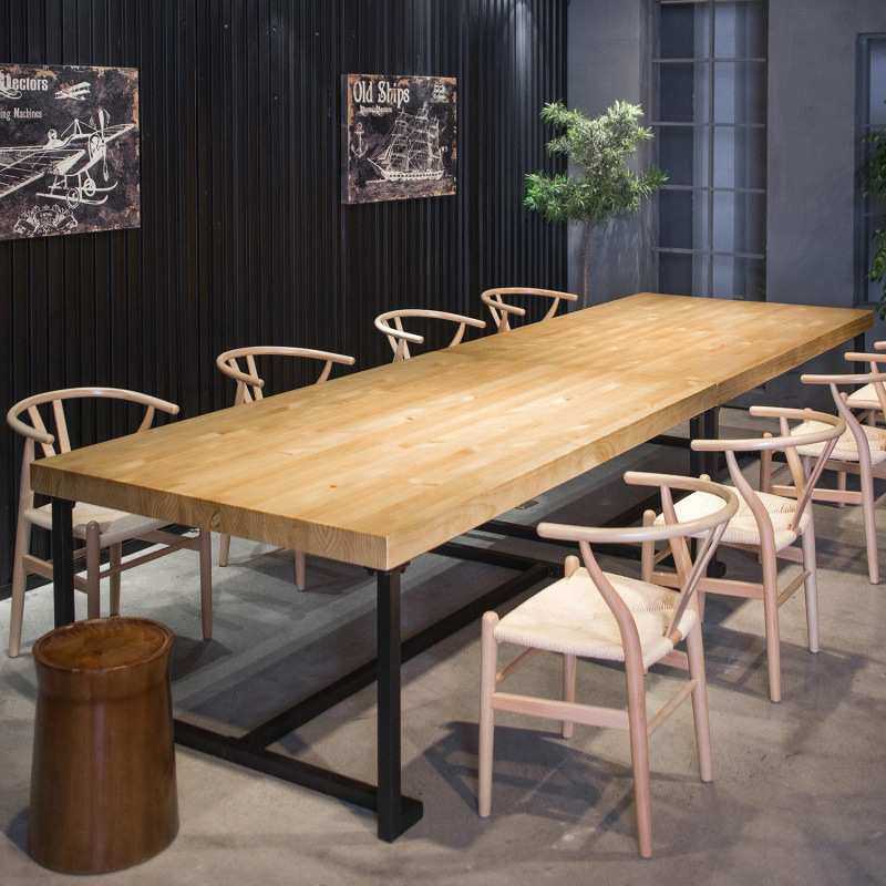 现代简约实木餐桌办公桌电脑桌会议桌洽谈桌椅组合铁艺书桌长条桌