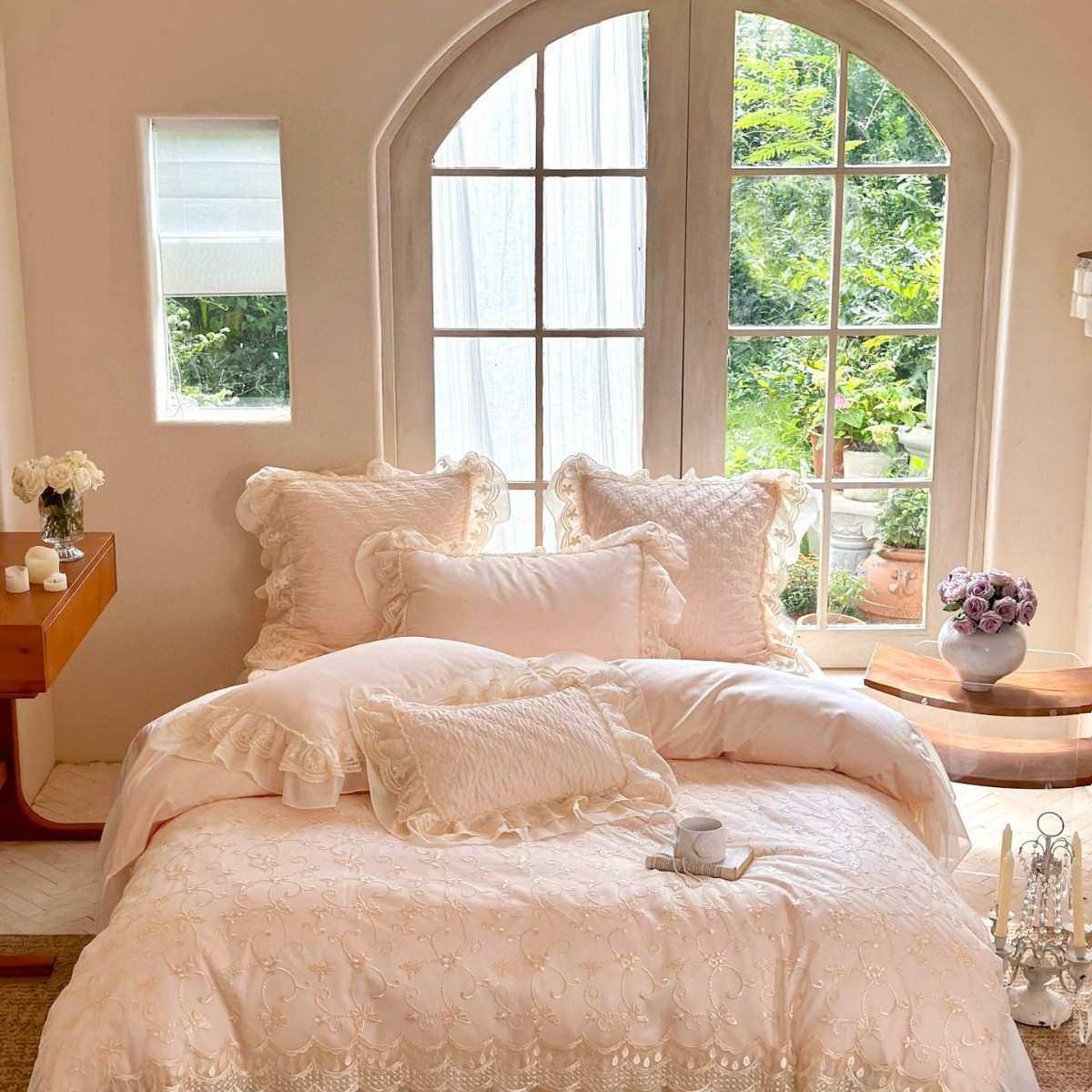 法式长绒棉四件纯棉全棉蕾丝高档床裙4件套被套床单床上用品140支