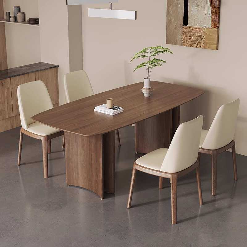 法式中古风实木餐桌长方形黑胡桃木色日式原木风餐厅桌子家用饭桌