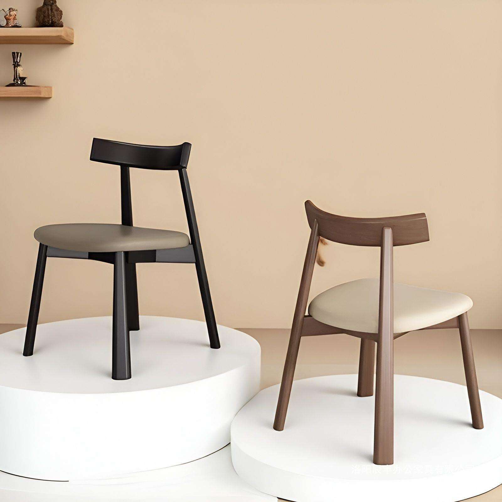 北欧实木餐椅子酒店家用现代轻奢简约靠背椅黑色船桨餐厅吧台椅子