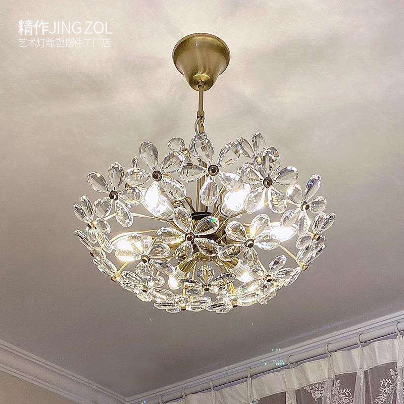 法式水晶卧室吊灯轻奢设计师餐厅网红复古吸顶花朵房间主卧灯
