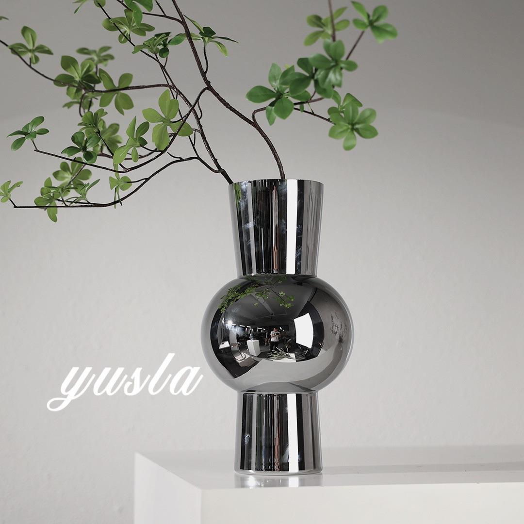 简约电镀玻璃客厅餐厅桌面茶几柜插花器干花瓶摆件样板房软装饰品