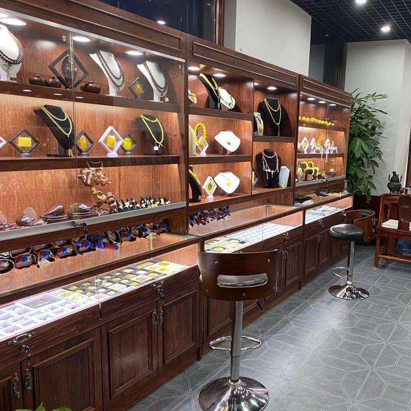 实木珠宝展示柜饰品翡翠玉器展柜古玩古董仿古高柜陈列柜玻璃柜台
