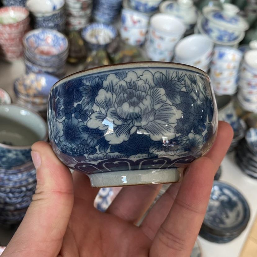 景德镇老陶泥青花压手杯陶瓷开片可养万花主人杯单杯喝茶杯品茗杯