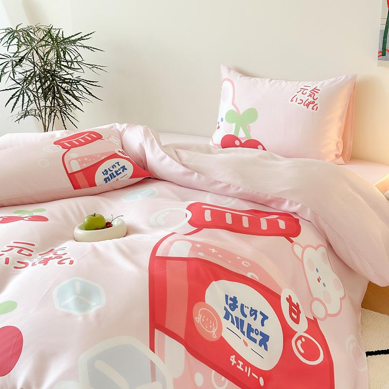 夏季清新元气少女60S兰精天丝四件套凉感莱赛尔数码印花被套床品