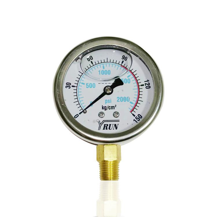 供YRUN不锈钢压力表耐震充油径向立装YBN63 150kg 2000psi 1/4PT