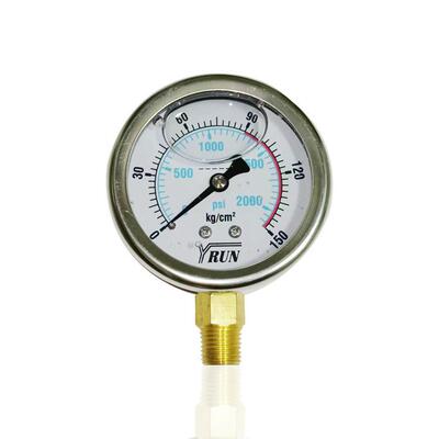 供YRUN不锈钢压力表耐震充油径向立装YBN63 150kg 2000psi 1/4PT