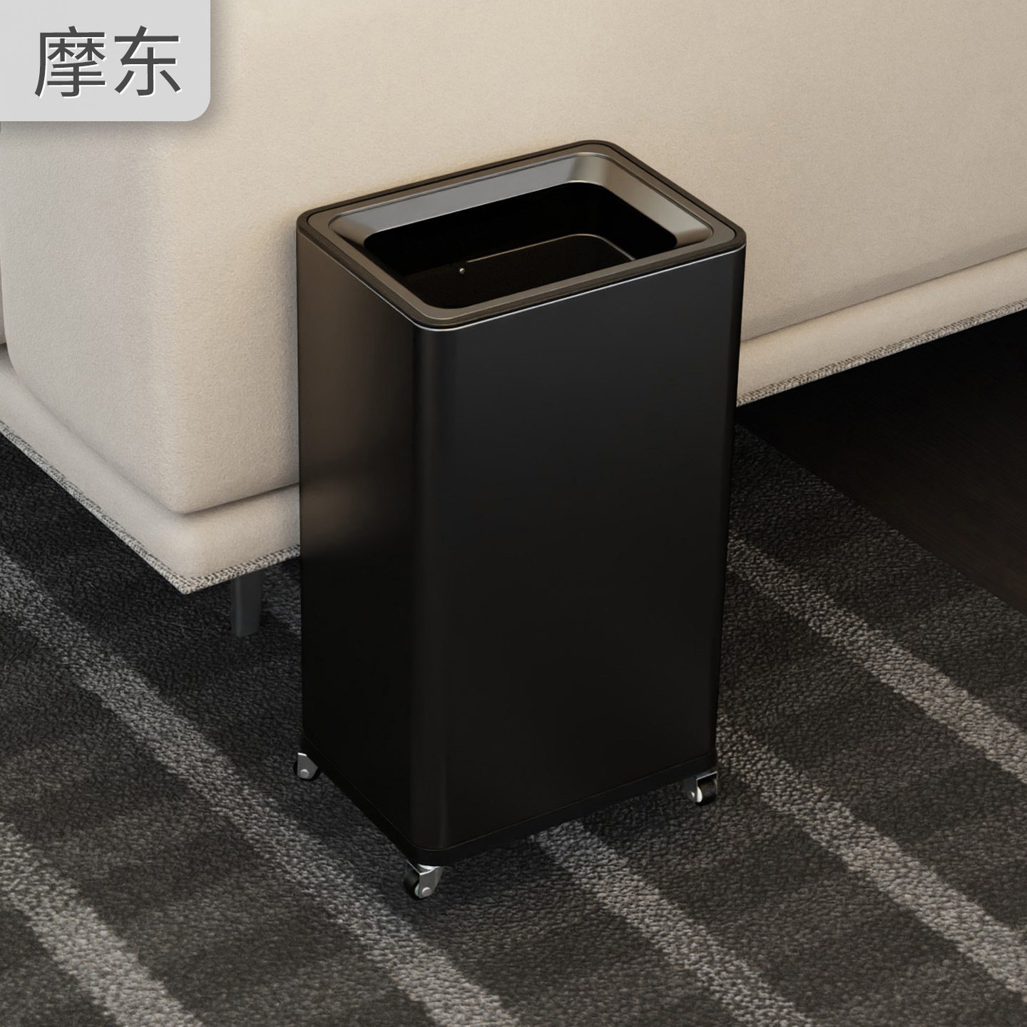 摩东厨房专用垃圾桶家用高脚高颜值大容量带轮高款可移动不锈钢桶