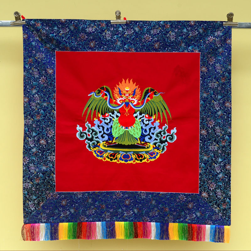 藏式墙上装d饰布艺挂画藏族文化民宿背景墙挂布绣大鹏展翅壁画挂