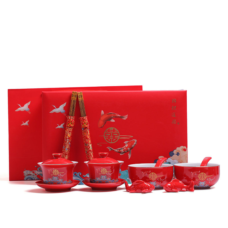 锦鲤敬茶杯结婚喜碗筷勺套装新人婚礼用品喜庆茶具改口茶杯盖碗,节庆用品/礼品,喜碗/敬茶杯,淘宝优惠券,粉丝福利购,淘宝优惠卷
