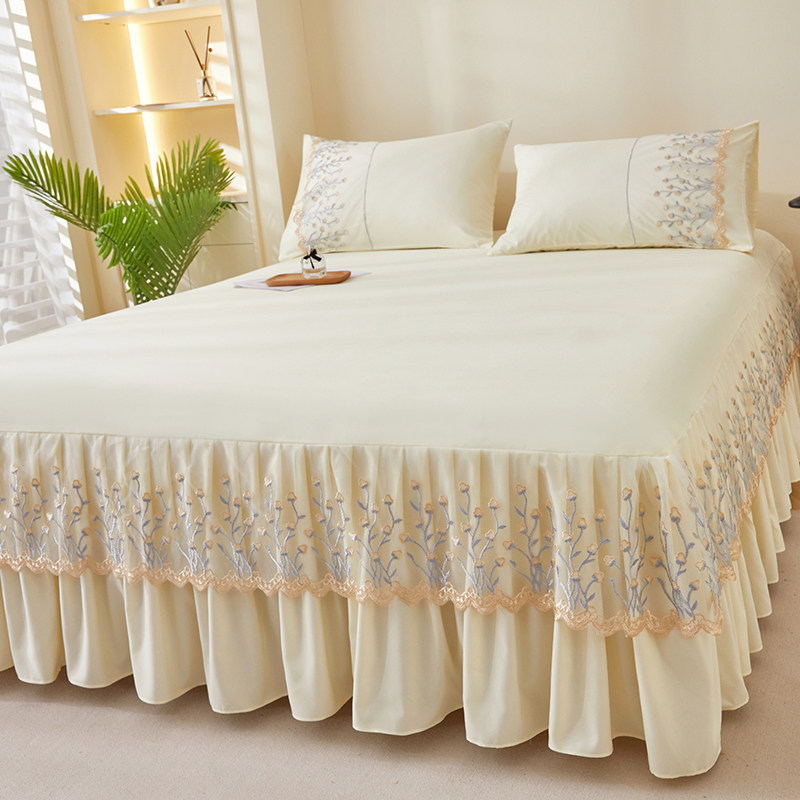 纯色床裙式床罩单件公主风花边床单三件套床围群罩防尘遮丑保护套,床上用品,床裙,淘宝优惠券,粉丝福利购,淘宝优惠卷