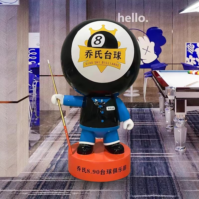 网红黑八台球公仔玻璃钢模型雕塑台球厅俱乐部开业装饰落地大摆件